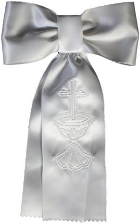Lito Banda de brazo de primera comunión con cruz bordada blanca para niños, Blanco