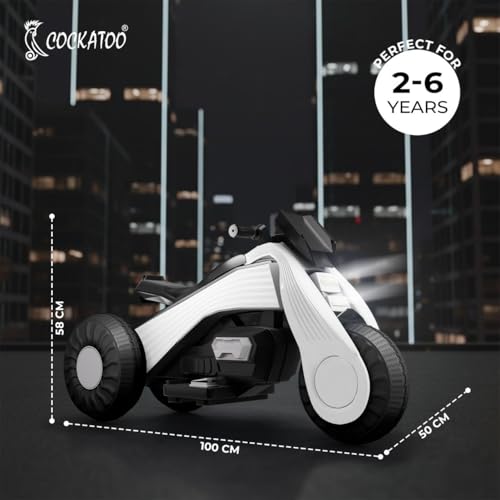 Image of Cockatoo 15E Cruise Rechargable Electric Bike for Kids with Music and LED Light, Kids Scooter Bike for 3+Yrs Boys&Girls Powered by 6V & 4.5 AH Battery for 4.5Hr-6Hr Ride with Foot Accelerator