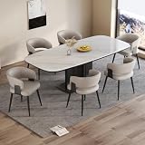 IZXGS Modern Dining Chairs Set of 6, Upholstered Faux Leather Kitchen Side Chairs with Curved Open Back, Easy Assembly for Dining Room, Restaurant, Cafe, Warm Gray