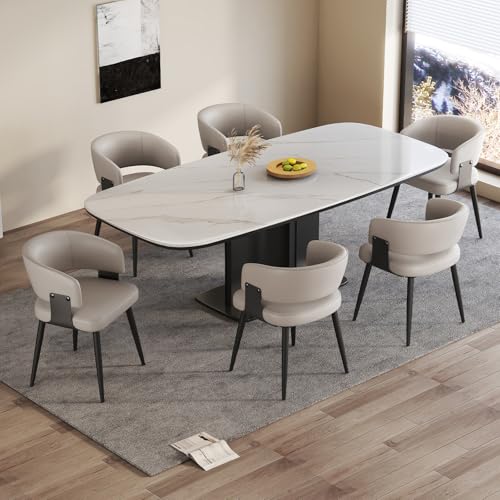 IZXGS Modern Dining Chairs Set of 6, Upholstered Faux Leather Kitchen Side Chairs with Curved Open Back, Easy Assembly for Dining Room, Restaurant, Cafe, Warm Gray