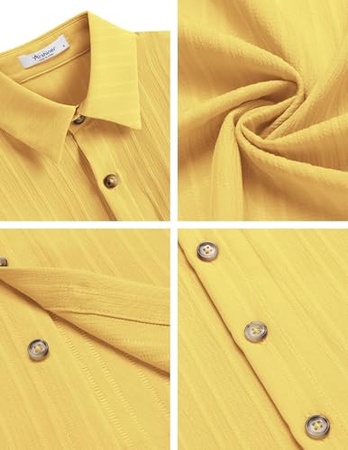 Image of Arshiner Boys Short Sleeve Button Down Shirt Kids Summer Shirt Yellow 10-11 Years
