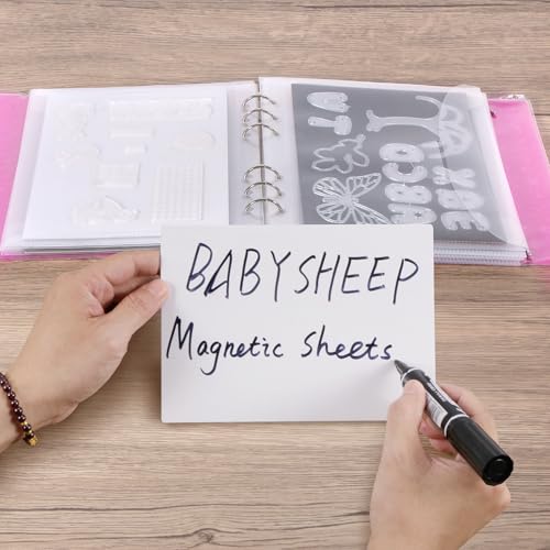 Image of Magnetic Sheets and Storage Bags for Stamps and Dies Storage with Album Pocket, Die Cut Storage Set for Storage Die Cutting,DIY Scrapbooking,Card Making Supplies (Purple&White&Pink)