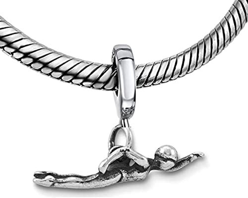 Bolenvi Swimmer Swim Swimming Dangle Pendant Charm - Omni Clasp Clip on 925 Sterling Silver Charms Compatible with Pandora & Similar Bracelets, Necklaces & DIY Jewelry2