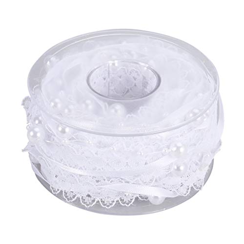 Beavorty Rolo de Fita Pérola Frisado Fita de Renda Branca Chiffon Organza Guarnição de Renda para Ar