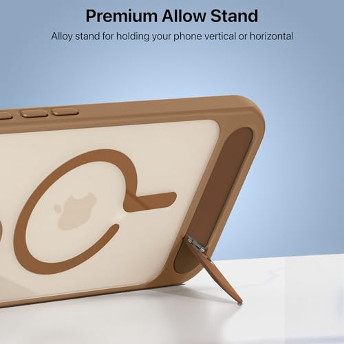 Image of eller sante Zenon Magpro Back Cover Case for iPhone 16 Pro Scratch Resistant Camera Screen Protector TPU Shockproof with Stand Holder Mag-Safe Wireless Charging- Desert Titanium