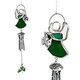 Irish Angel Suncatcher Wind Chime Stained Glass with Shamrock and Chimes