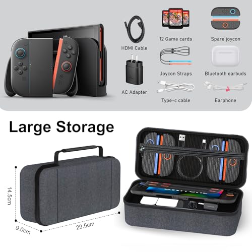 Image of QuoLumPIA Large Capacity Carrying Case for Nintendo Switch 2(2025|7.9inch)&Accessories,with 12 Game Card Slots /Hard /Snowflake Fabric Storage Bag /Flocked Lining /Waterproof /Dustproof /Anti-scratch,Gray