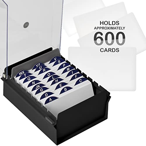 Acrimet 3 X 5 Card File Holder Organizer Metal Base Heavy Duty (Az Index Cards And Divider Included) (Black Color With Clear Crystal Plastic Lid Cover) #TOP2