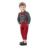 Julhold Kindermode Kinderkleidung Gentleman Anzuge Kleinkind Baby Jungen Gentleman Fliege Kariertes T-Shirt Tops + Hosenträger Hosen Outfits Sommerkleidung(Grün,110)