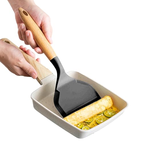 Poupangke Espátula antiadherente para utensilios de cocina - Espátula de silicona resistente al calor | Espátula Turner con mango de madera, espátula de cocina, utensilios de cocina para filete,