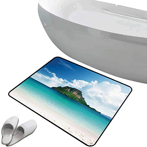 Tappeto da bagno antiscivolo Decorazioni Ocean Island Tappetino da bagno morbido antiscivolo Poda Island in Thailandia Sud-est asiatico Tropic Paradise Sole caldo con foto di nuvole,crema bianca blu Z