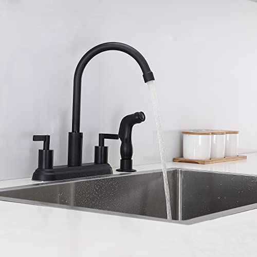 Black Kitchen Faucet, 2 Handle 3 Or 4 Hole Kitchen Sink Faucet With Side Sprayer, Commercial Lead-Free 360 Swivel High Arc Stainless Steel Kitchen Faucet For Rv Camper Laundry Farmhouse Bar Sink #TOP6