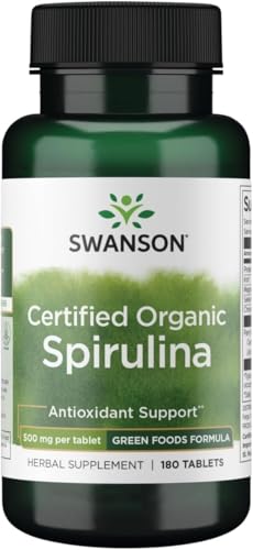 Swanson Certified Organic Spirulina 500 mg 180 Tabs Vegan Boost Antioxidant Toxin Removal & Cardiovascular Health
