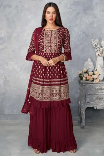 Image of Xomantic Fashion Magenta Georgette Embroidered And Resham Work Designer Salwar Kameez