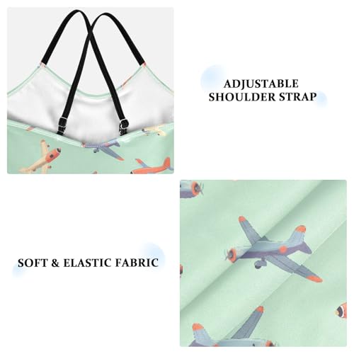 senya Girls Swimsuits One-Piece Swimwear Tie Bathing Suit Beach Summer Round Neck 7-8T Airplane Green Background Pattern3