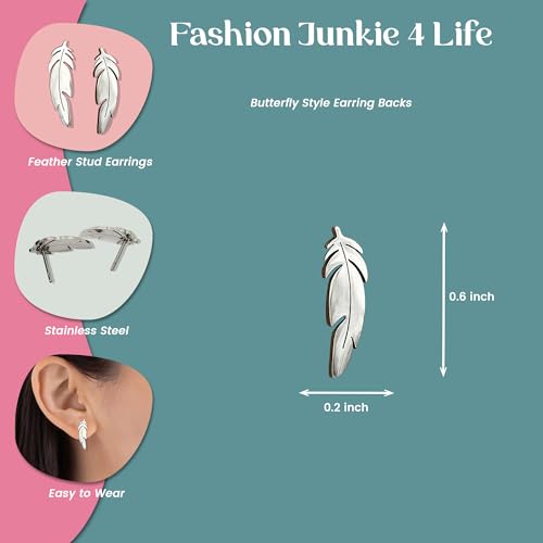 FashionJunkie4Life Sterling Silver Bird Stud Earrings with Butterfly Backs (Feather)2