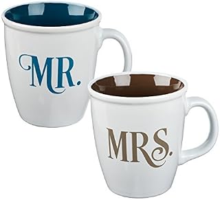 Christian Art Gifts Ceramic Coffee/Tea Mug Set for Couples | Mr. and Mrs