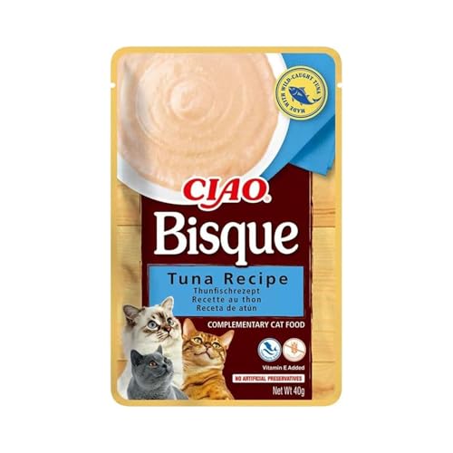 INABA CIAO Bisque di Tonno, Cibo Umido per Gatti - Crema Sana e Deliziosa ad Alto Contenuto di Umidità - Cibo per Gatti Complementare Senza Conservanti o Coloranti Artificiali, Grain-Free - 1 x 40gr