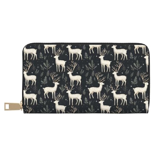Leather Thin Slim Wallets for Women & Men - Deer Plant Print Card Wallet Holder with Zipper
