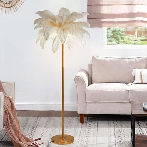 Lámpara de pie nórdica, lámpara de pie regulable de plumas naturales, protección ocular, iluminación de lectura, luz de pie alto para sala de estar, dormitorio, oficina