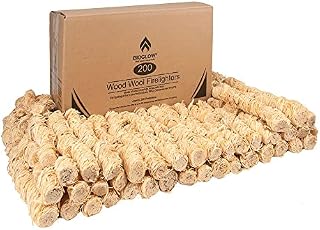 Bioglow Firelighters Pack of 200  Wood Wool Natural Firelighters. Fire lighter for BBQ Ovens. Fire Starters for Campfires. Fire Starter for Burners. BBQ Lighters - BBQ Starter for Lighting Fires.