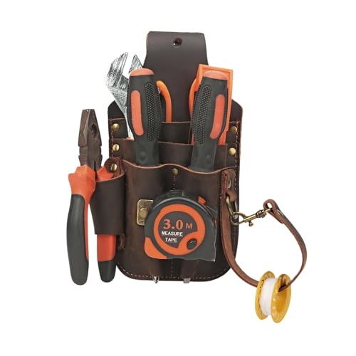 TOURBON Leather Tool Organiser Pouch Work Tool Holder Waist Belt Bag for Builder Carpenter Electrician, Brown, 14*7*24cm - Image 4