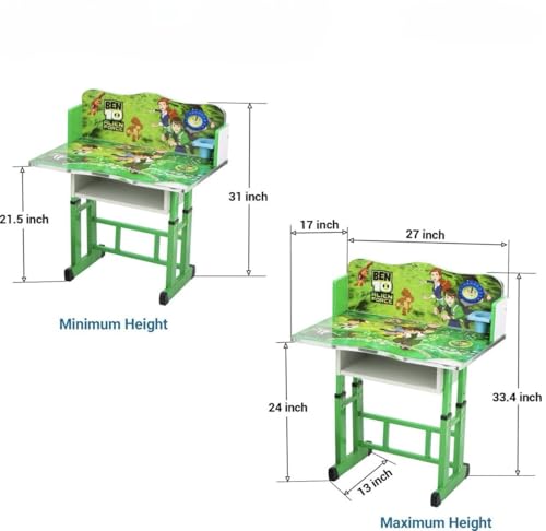 Image of Kids Study Table and Chair Set | 4-15 Years | Adjustable Height| Strong and Ergonomic | Multifunctional Writing Desk for Kids (Green)