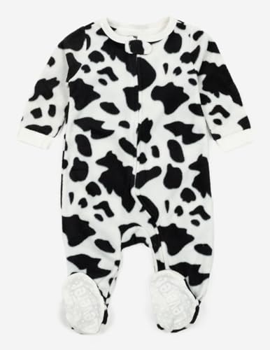 Leveret Boys Girls Kids Footed Fleece Pajama Cow Black 2 Year