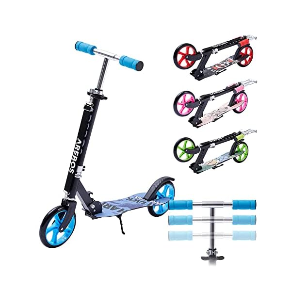 Arebos Cityroller Tretroller Grün Scooter höhenverstellbar | klappbar | inkl. Traggurt | XXL Räder | Tritt-Bremse | für Kinder und Erwachsene | bis 100kg belastbar | Kickroller | Kickscooter
