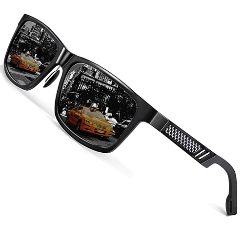 ROCKNIGHT HD Driving Sunglasses Men Polarized UV Protection Al-Mg Metal Frame Lightweight Flat Lens Hiking Fishing