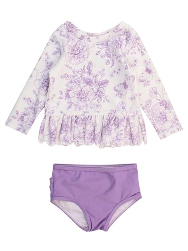 RuffleButts Baby/Toddler Girls Scalloped Rash Guard 2-Piece