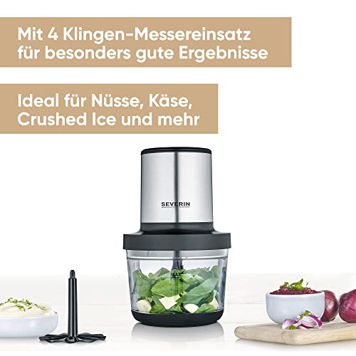 SEVERIN Universalzerkleinerer, Multizerkleinerer für grobes und feines Zerkleinern, geeignet für Crushed Ice, Käse, Nüsse und mehr, matt-schwarz/Edelstahl-gebürstet, KM 3867 2