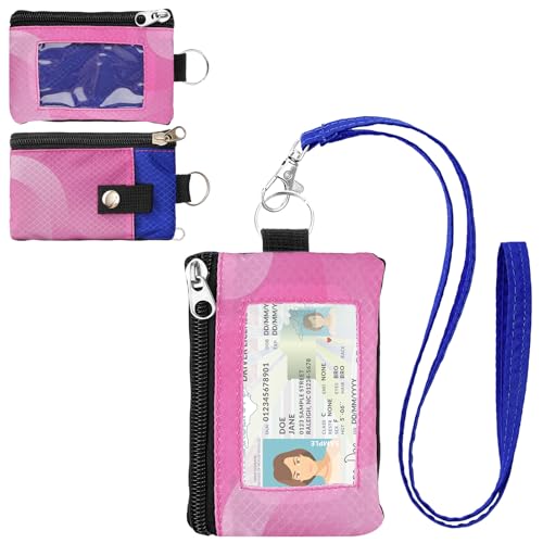 Image of Minimalist RFID Wallet with Lanyard, Multi-functional ID Case with 2 Zipper Pockets and Key Chain for Men and Women, Tactical Badge Pouch Cards Holder, Coin Purse for Travel Sports - Two-Tone