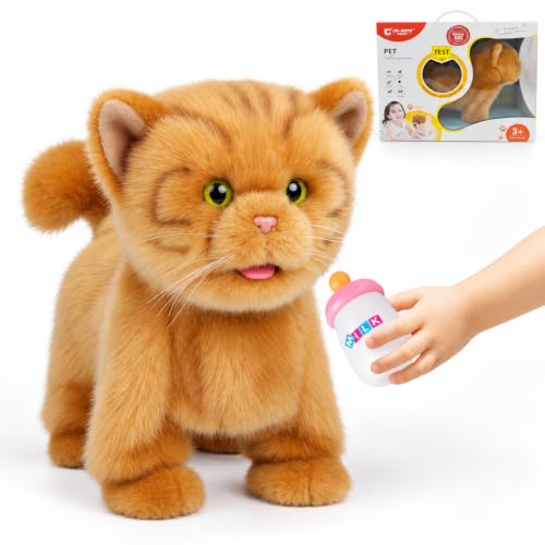 CU-MATE 12" Orange Interactive Robot Cat Plush Cat Toy Gift for Kids