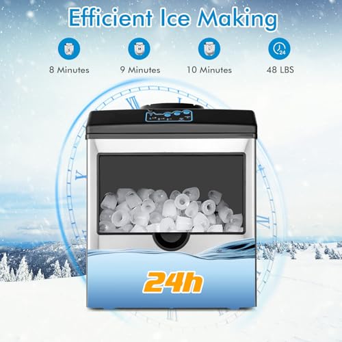 DORTALA Countertop Ice Maker Water Cooler Dispenser Combo, 2 in 1 Ice Cube Machine, 48 LBS/Day, 3 Sizes Bullet Ice, Fast 6 Mins, Stainless Steel Ice Maker for Home, Kitchen, Office