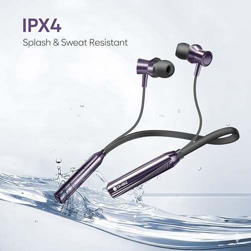 Image of Bluetooth Neckband Earphones, 28H+ Playtime, Bluetooth 5.4, 10mm Driver, IPX4 Splash Resistant (Purple)