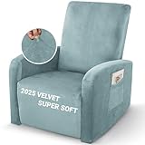 ZNSAYOTX 2025 Velvet Small Recliner Cover 3-Piece, Luxury Plush Recliner Chair Covers with Elastic Band & Ties Stay in Place, Stretch Reclining Slipcover for Lazy Boy Soft Washable (Stone Blue) -  SHAOYUE TEXTILE