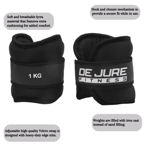 Image of DE JURE FITNESS Polyester and Cast Iron Ankle Weights Set For Cardio and Weight Training, 1KG Pair (1Kg x 2 = 2kg) (P) Yellow (Black-Black)