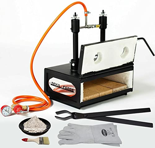 DEVIL-FORGE Farrier Gas Propane Forge DFHS2+1D/3.6”, 2 Burners DFP (160.000 BTU) use 1 or 2, Gas Ball Valve, Air Choke, 1 Door, Horseshoe Makers, Knife Making, Blacksmith, 2500°F / 1370°C