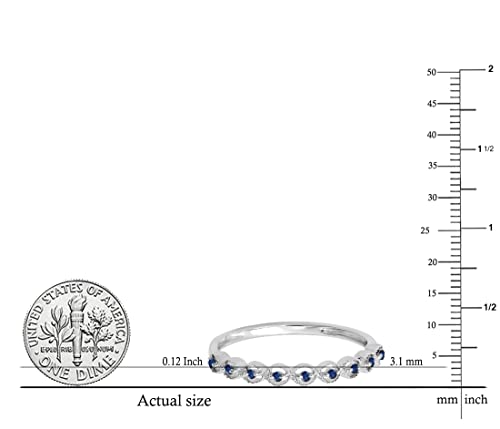 Dazzlingrock Collection Round Blue Sapphire 9 Stone Minimalist Stackable Wedding Ring for Women in 925 Sterling Silver 5