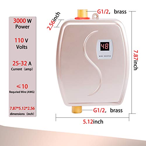 image for Eapmic Tankless Electric Water Heater, 110V 3000W Mini Instant Thermos