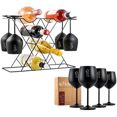 Gusto Nostro Stainless Steel Wine Glasses (Set of 4) - Iron Wine & Glasses Holder_Black Set Cover
