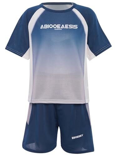 easyforever Kids Boys Quick Dry Loose Sports Outfit Short Sleeve T-shirt And Shorts Set For Football Athletic Training3