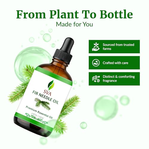 Image of SVA Fir Needle Essential Oil, Glass Bottle with Dropper, 4 Fl Oz (118 ml) | Fir Needle Oil for Diffuser, Home Fragrance, Room Spray, Skin, Hair, Body, Potpourri, Candle, Soap Making & DIY Projects