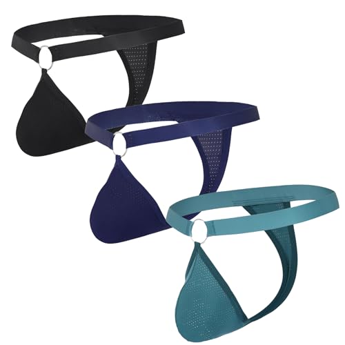 Pouchsexy Tanga de tiro bajo para hombre, tanga sedosa, ropa interior, espalda en T, tangas, Negro/Azul Marino/Verde, X-Large