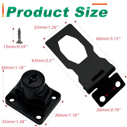 Image of 2 Pack Keyed Hasp Locks 2.5 Inch, Zinc Alloy Hasp Latches with Key, Twist Knob Keyed Locking Hasp Safety Hasp Door Lock for Drawer, Cabinets, Gates, Closets, Small Door(Black)