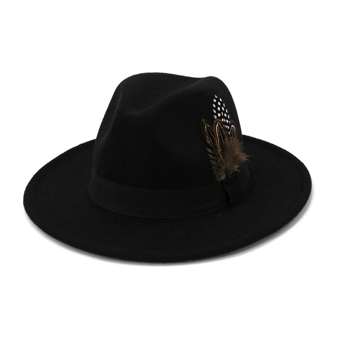 Kobiety mężczyźni wełniany vintage filcowy kapelusz fedora z piórami szerokie rondo dżentelmen eleganckie zimowe czapki jazzowe