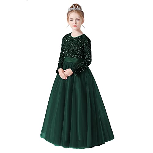 ALEESHUO Little Girl Formal Dress for Special Ocassion Sparkling Sequin Pageant Dress for Party Birthday Dress Long Sleeve