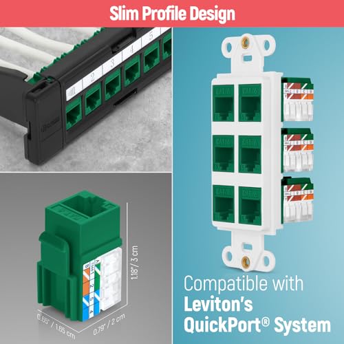 Image of Everest 90 Degree RJ45 cat6 Keystone Jacks Slim Profile 100-Pack Green | Compatible with 90 Angled Speed Termination Tool - easyJACK (B094WB91H3)