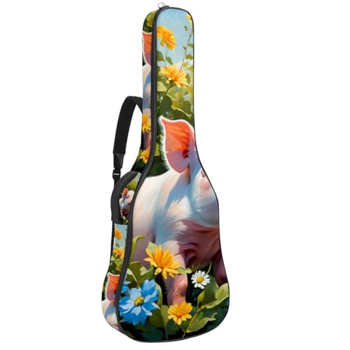 Sac pour guitare acoustique 40-42 pouces étanche avec motif cochon et fleurs multicolore